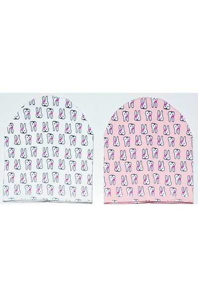 Cramerr Baby Double Layer Cotton Little Rabbits Printed 2-Piece Combed Cotton Baby Kids Beanie