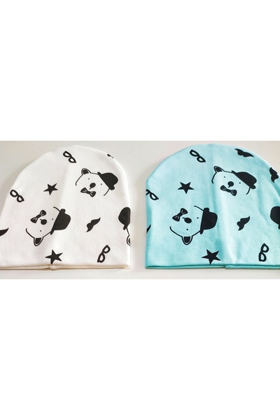 neocotton Double Layer Cotton Hat Bear Printed Set of 2 Combed Cotton Baby Kids Beanie
