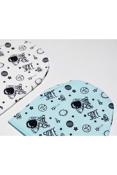 neocotton Double Layer Cotton Space Printed 2-Piece Combed Cotton Baby Kids Beanie