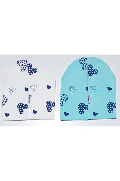 neocotton Çift Katlı Pamuklu Mini Baskılı 2'li Penye Bebek Çocuk Bere