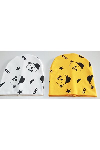 neocotton Double Layer Cotton Hat Bear Printed Set of 2 Combed Cotton Baby Kids Beanie