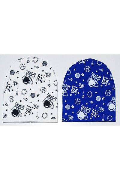neocotton Double Layer Cotton Space Printed 2-Piece Combed Cotton Baby Kids Beanie