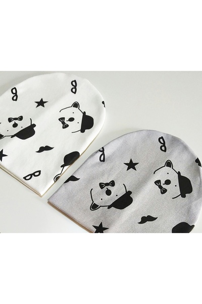 neocotton Double Layer Cotton Hat Bear Printed Set of 2 Combed Cotton Baby Kids Beanie