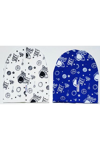 neocotton Double Layer Cotton Space Printed 2-Piece Combed Cotton Baby Kids Beanie