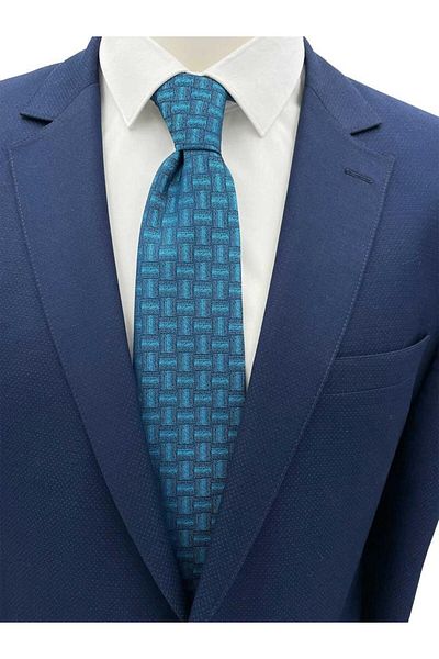 Brianze Turquoise Navy Blue Patterned Tie