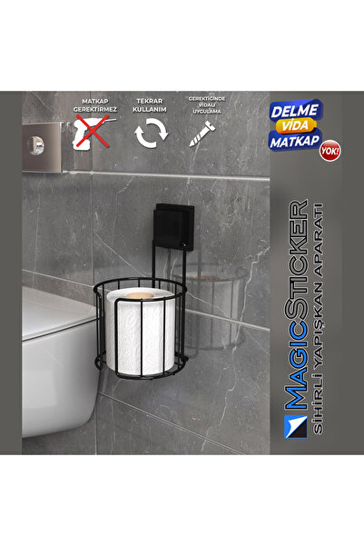 Asey Home حامل ورق الحمام السحري للغرفة المستديرة اللاصق من ديكور-تيل