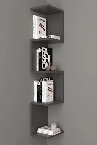 UYSAL FURNİTURE Modern Dekoratif Köşe Duvar Rafı ANTRASİT GRİ , Zig Zag Kitap...