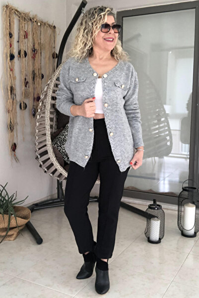 Dila Butik Gold Button Detailed Cardigan