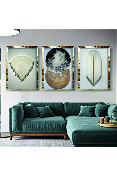 KOLAJTASARIM Modern Kompozisyon: Vinil Sanatı ve Gold Detaylar Üçlü Pleksi Tablo Seti