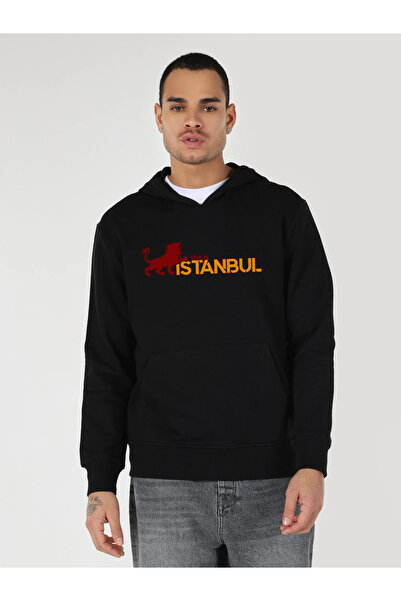 offsidesign Sarı Kırmızı Aslan Tasarımlı This Is İstanbul Siyah Kapüşonlu Bas...