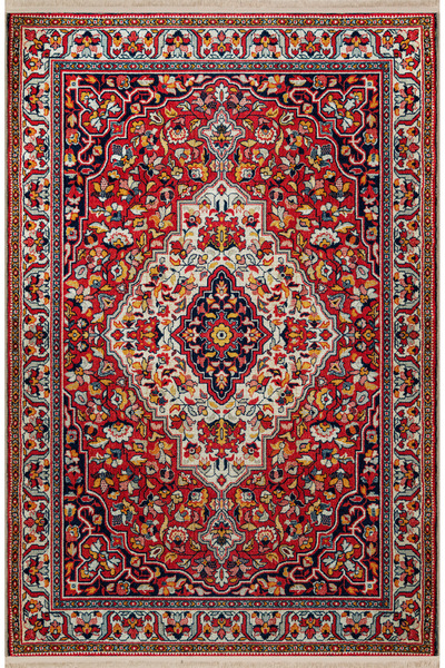 Rugs Modern Halı Kırmızı Temalı Çok Renkli Geleneksel Motif Etnik Çiçek Desen...