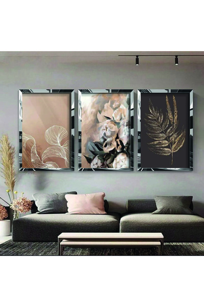 KOLAJTASARIM Set de pictură decorativă din 3 piese din plexiglas cu flori arg...