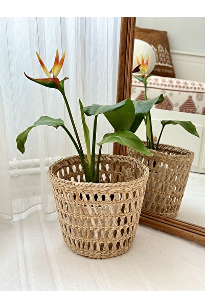 Tasarı Sanatı Hasır Saksı 27cm Çap / Balkon Aksesuarı / Ofis Salon Dekoru Sak...