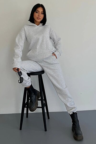 WOMAN VISION Women's Kangaroo Pocket Hood Detailed Sweatshirt and Elastic Leg...