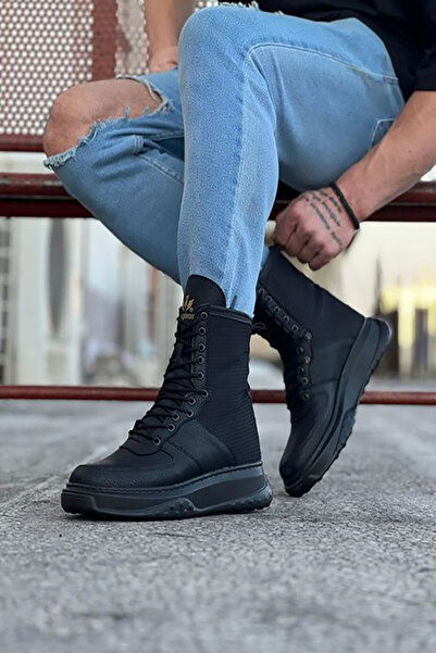 Mida Shoes Siyah Deri Uzun Bağcıklı Erkek Spor Ayakkabı