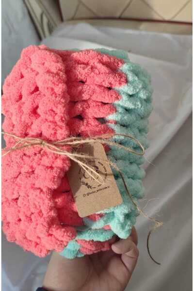 BODUR EMBROIDERY Scarf Puffy 100% Hand Knitted 200 * 22 CmAcikmint-fuchsia