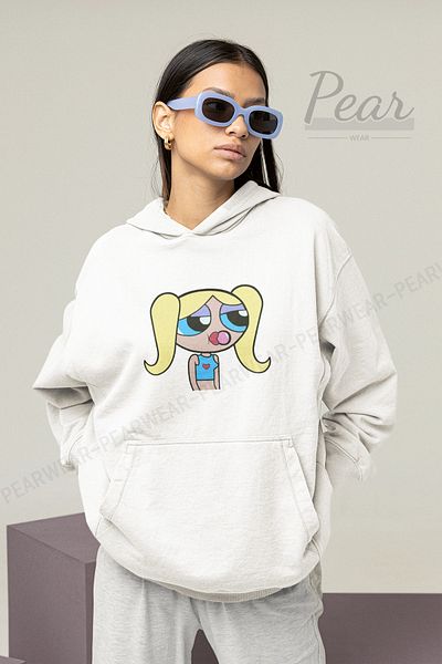 Pear Wear Hanorac oversize cu glugă cu 3 fire raster pentru Fetele Powerpuff Bubbles imprimat