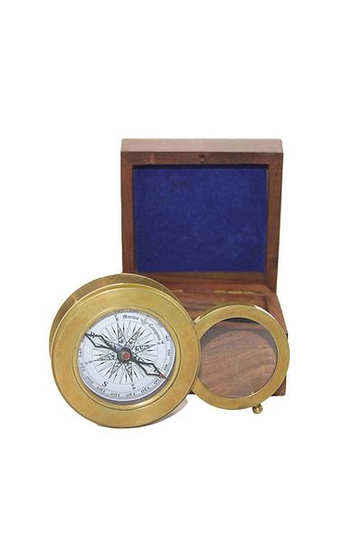 keyfimshop Brass Lens Compass with Wooden Box