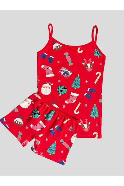 elmas kids Cotton Christmas Christmas Pine Tree Patterned Rope Strap Boxer Set for Girl