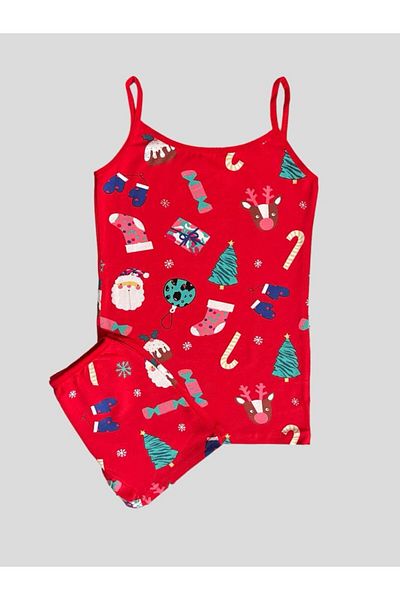 elmas kids Cotton Christmas Christmas Pine Tree Patterned Rope Strap Boxer Set for Girl