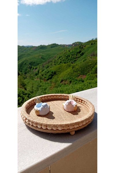 FN Rope String Wooden Small Beaded Straw Natural 25cm Raffia/Jute Tray, Decorative, Bathroom, Home, Decor Tray