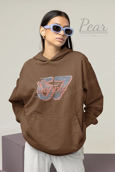 Pear Wear Дамски суитшърт с качулка и 3 нишки, голям размер, с щампа Supply