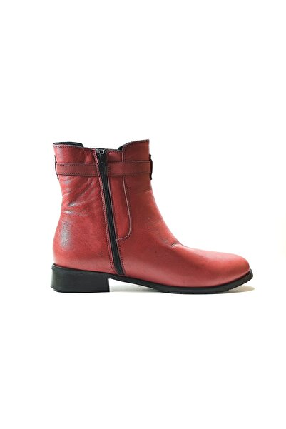 Onlo Ayakkabı K.101 Hakiki Deri Kırmızı Klasik Kadın Bot