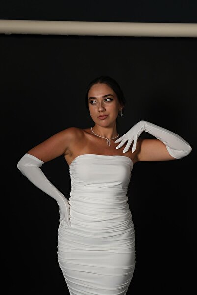 Hayalperest boncuk Likralı Sendi Kumaş Uzun Eldiven Ve Vualet Nikah Şapkası