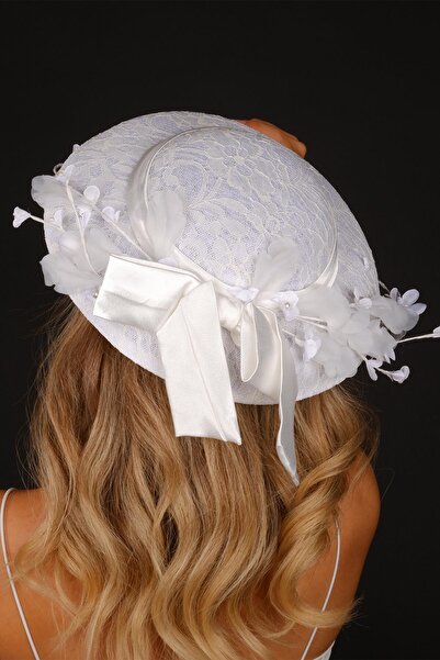 Hayalperest boncuk Kırık Beyaz Vualet Nikah Şapkası Vera Dantel Çiçekli Gelin...