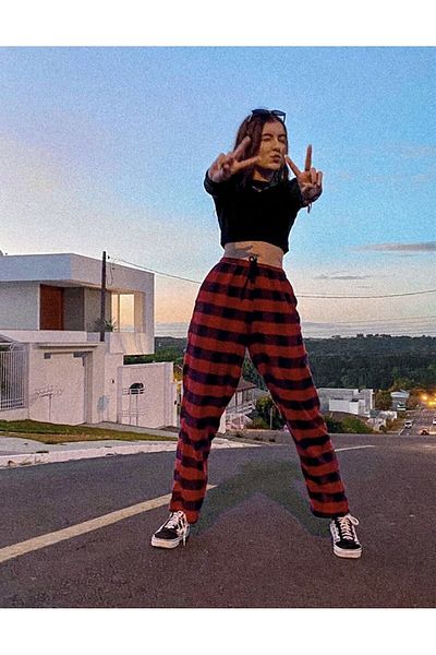 Toum Mayedo Y2K Unisex Black Red Plaid Trousers - Elastic Waist Detail