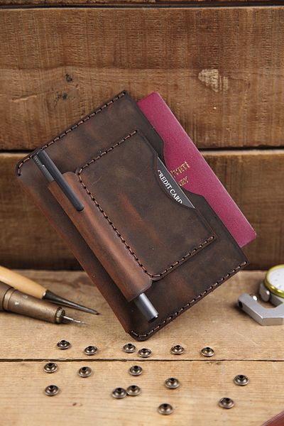 New Coast Leather 1900's Ръчно изработен портфейл за паспорт от естествена кожа