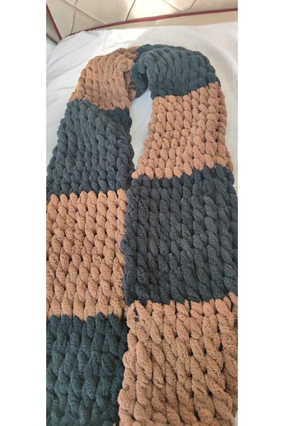 BODUR EMBROIDERY Eșarfă Puffy 100% Tricotat manual 200 * 22 Cm. negru + cafea moka
