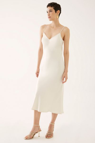 Perspective Cliff Regular Fit Midi Length Strappy Strap Ecru Color Dress
