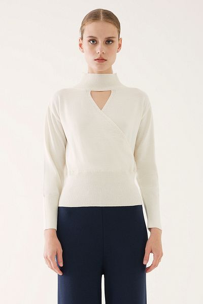 Perspective Γυναικεία πλεκτή μπλούζα İllas Regular Fit Standard Size Ecru Color