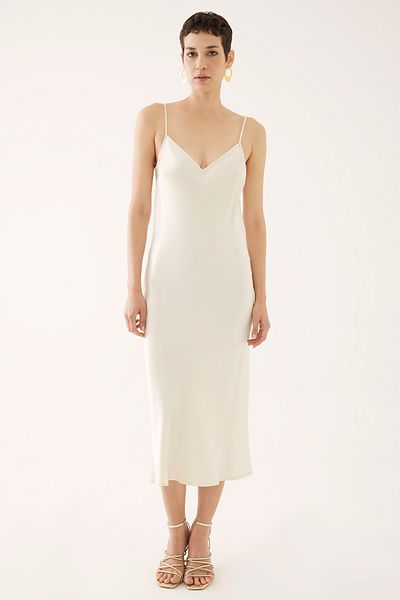 Perspective Cliff Regular Fit Midi Length Strappy Strap Ecru Color Dress