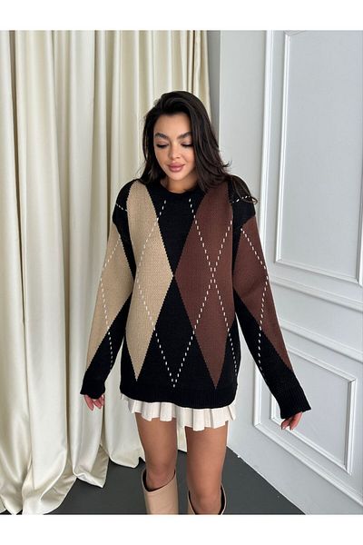 Kurtayfashion Pulover de damă tricotaje cu imprimeu argyle