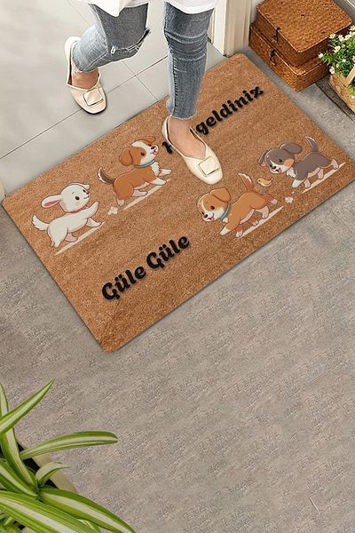 Valerine Life Double Cute Puppy Dogs Welcome and Goodbye Door Mat 45x70cm