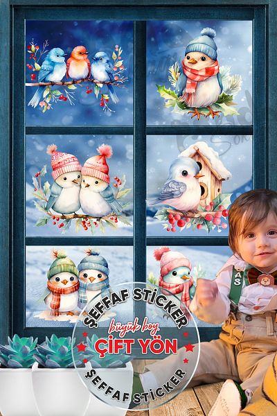 PANDA SOKAĞI Cute Christmas Auspicious Birds DOUBLE WAY, New Year Sticker Set, New Year Kids Baby Room