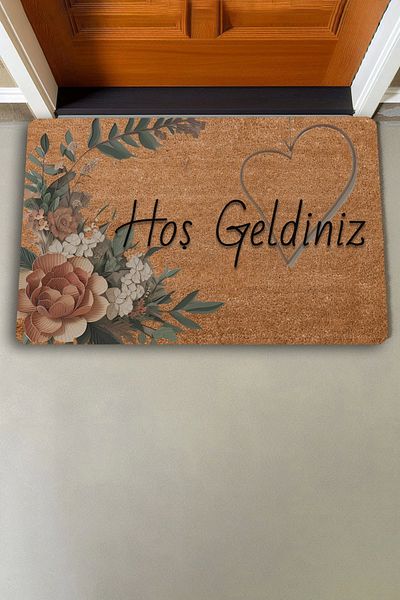 Valerine Life Vintage Brown Lily and Heart Welcome Door Mat 45x70cm