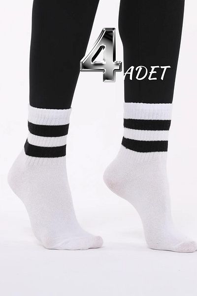 jeneric White and Black Striped Set of 4 Tennis Socks
