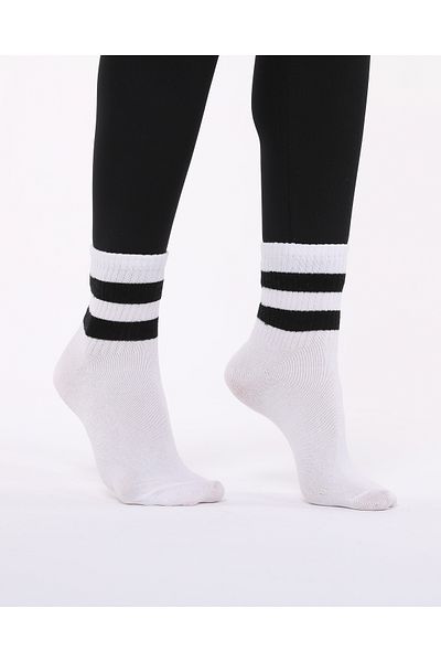 jeneric White and Black Striped Set of 4 Tennis Socks