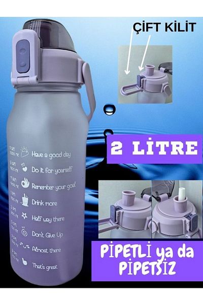 OPTİZON MOR Bottle Motivational Water Bottle 2 Lt Tritan