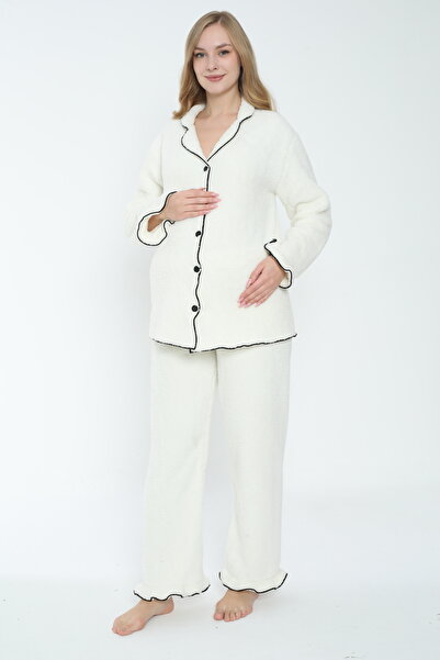 Miss Dünya Lissa Önden Düğmeli Hamile ve Lohusa Peluş Pijama Takımı