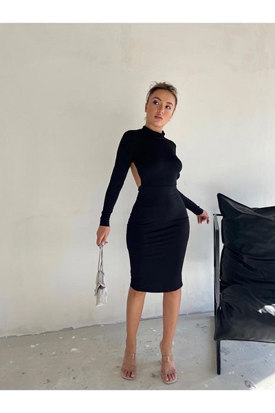 MAYHOŞ BUTİK Rochie de dama cu lungime midi la spate decoltat