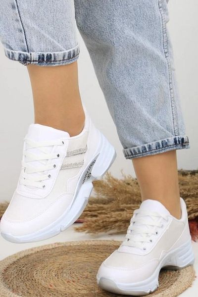 Aleza Shoes Tenis alb cu sclipici pentru femei