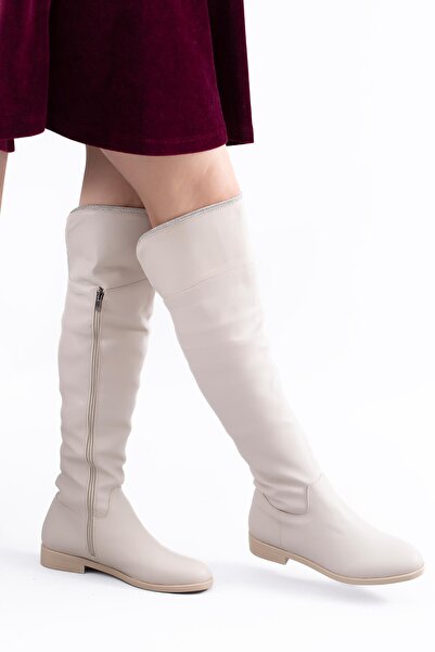 Stilbagshoes HELEN TAŞ DETAYLI KADIN ÇİZME BEJ