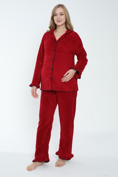 Miss Dünya Lissa Front Buttoned Maternity and Maternity Plush Pajama Set