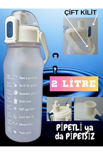 OPTİZON WHITE Bottle Motivational Water Bottle Water Bottle 2 Lt Tritan