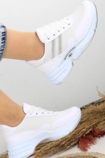 Aleza Shoes Tenis alb cu sclipici pentru femei