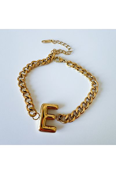 CHARMLUCKY Steel bombed letter E bracelet